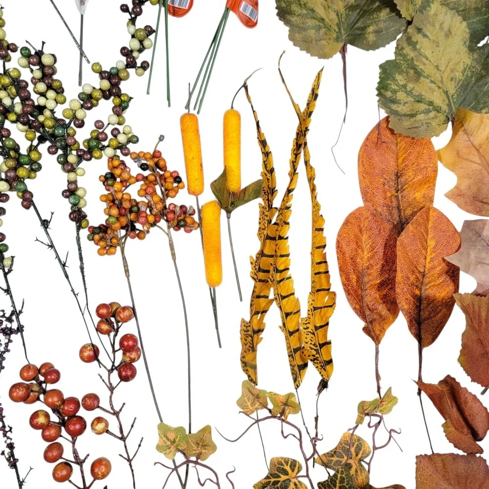 Fall Artificial Foliage Spray Stem Pick Lot 160+ Pc Leaves Autumn Harvest Crafts